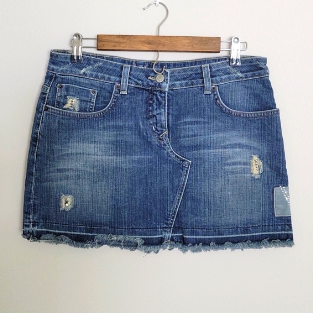 Vintage Bebe Jewel-Embellished Denim Mini Skirt size 30